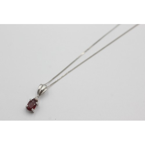 286 - 9ct white gold ruby & diamond pendant necklace (1.5g)     754511