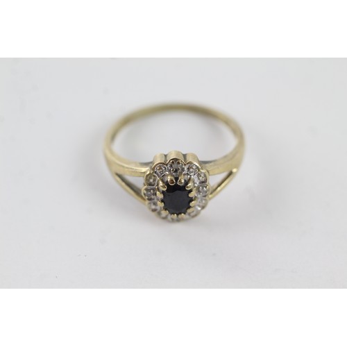 294 - 9ct gold sapphire & diamond halo dress ring (2g)    755007