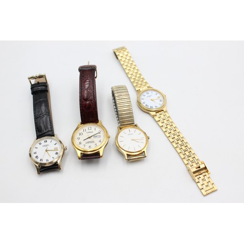 312 - 4 x Gents Quality Gold Tone WRISTWATCHES Quartz WORKING Inc.  Seiko Etc     344445