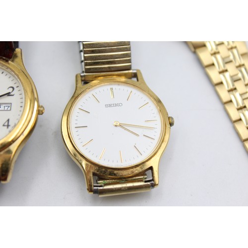 312 - 4 x Gents Quality Gold Tone WRISTWATCHES Quartz WORKING Inc.  Seiko Etc     344445