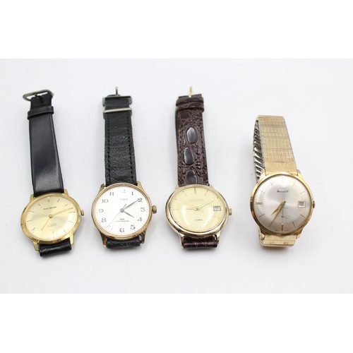 328 - 4 x Vintage Gents Gold Tone WRISTWATCHES Hand-Wind WORKING Inc. Accurist Etc.    344314