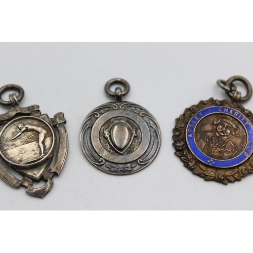 346 - 3 x Antique / Vintage Hallmarked .925 STERLING SILVER Fobs / Medallions (33g)    136130