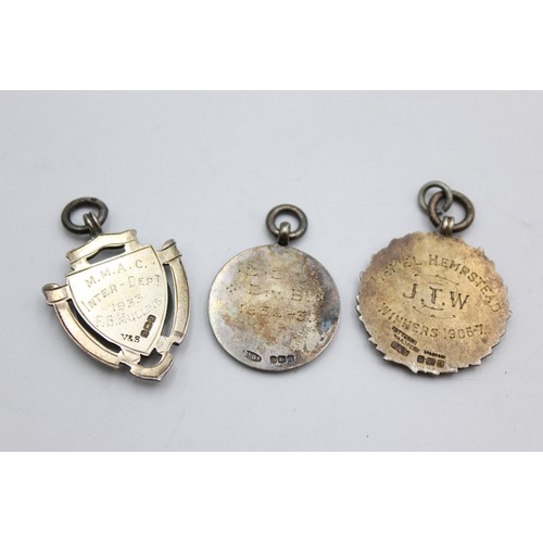 346 - 3 x Antique / Vintage Hallmarked .925 STERLING SILVER Fobs / Medallions (33g)    136130