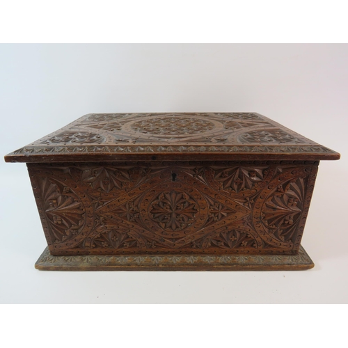 656 - Carved vintage wooden jewellery box 5 3/4