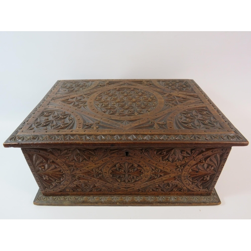 656 - Carved vintage wooden jewellery box 5 3/4