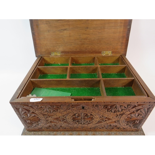 656 - Carved vintage wooden jewellery box 5 3/4