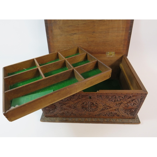 656 - Carved vintage wooden jewellery box 5 3/4