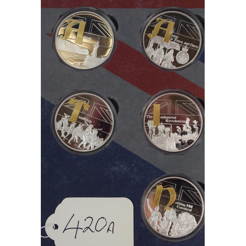 420A - Full and boxed set of cupro nickel commemorative coins in presentation pack. See photos