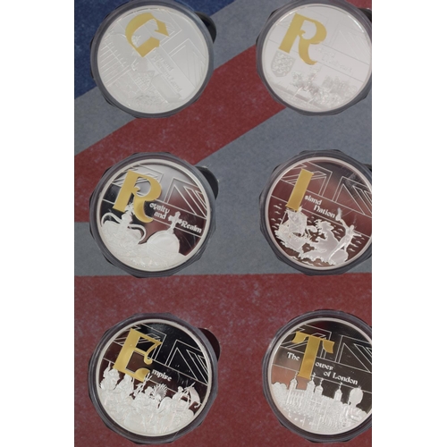 420A - Full and boxed set of cupro nickel commemorative coins in presentation pack. See photos