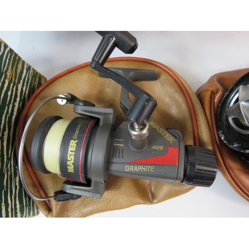 1076 - Abu 506, Mitchell 306, Pflueger Pelican spinning reel, all with original but tatty boxes plus a Mast... 