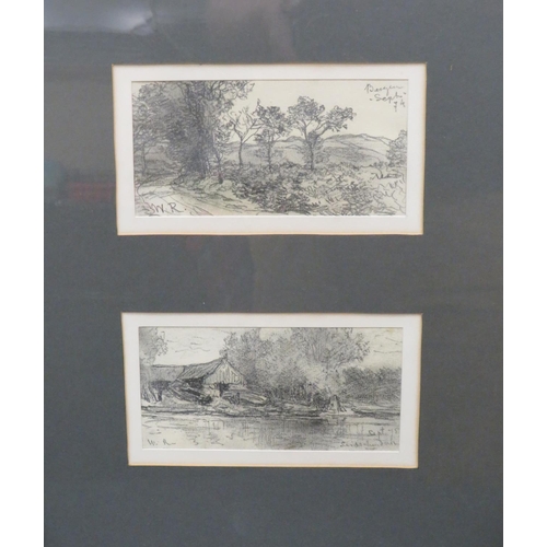 1290 - Willem Roelofs  (1822-1897)  Pair of Framed and mounted under glass pencil and charcoal sketches .