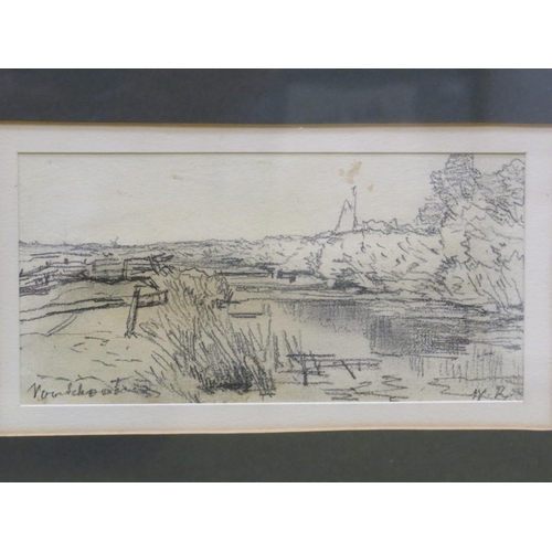 1292 - Willem Roelofs  (1822-1897)  Pair of Framed and mounted under glass pencil and charcoal sketches .