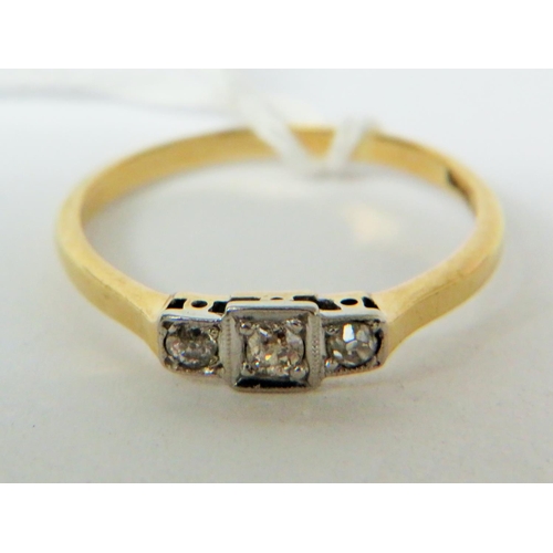 164 - 18ct Yellow gold Art Deco Style ring set with Triple Moisennites.  Finger size 'Q-5'   2.2g