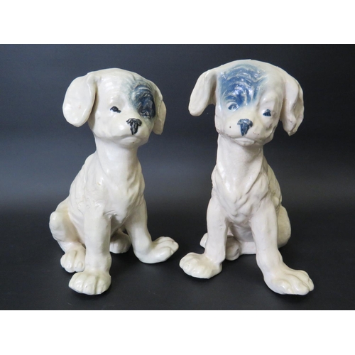 1 - Pair of Victorian Puppies, both with matching Black Eye patches made by Bretby, post 1891. Model num... 