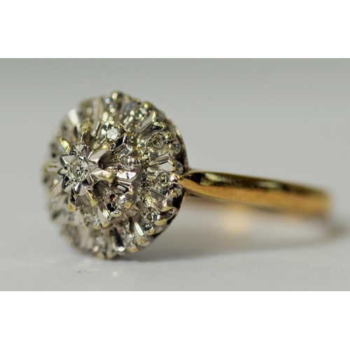 223 - 9ct Gold, Set with Multi Diamonds on a Starburst mount.   Finger size 'P-5'  3.5g