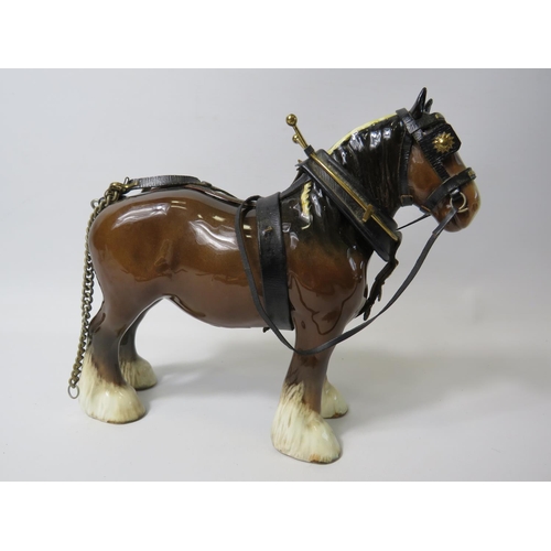 30 - Beswick Shire Horse model 818 with original leather tack with chains.  Excellent order. See photo