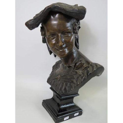 49 - Large and impressive Bretby bust finished in a patinated bronze effect, raised on a stepped gloss ce... 