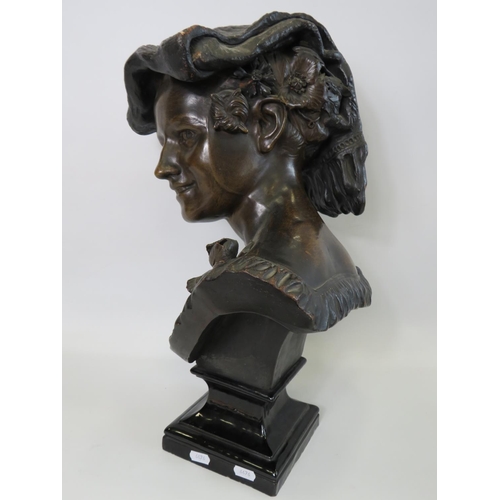 49 - Large and impressive Bretby bust finished in a patinated bronze effect, raised on a stepped gloss ce... 