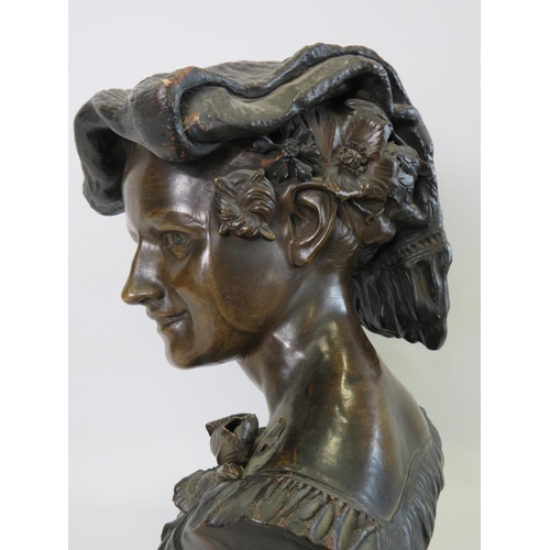 49 - Large and impressive Bretby bust finished in a patinated bronze effect, raised on a stepped gloss ce... 