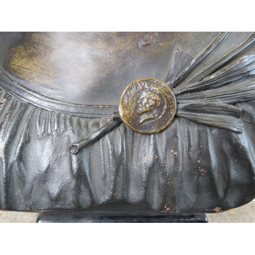 49 - Large and impressive Bretby bust finished in a patinated bronze effect, raised on a stepped gloss ce... 