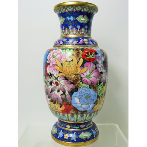 51 - Very Pretty 20th Century Japanese Cloisonne vase showing Chrisanthemums. 8 inches tall in excellent ... 