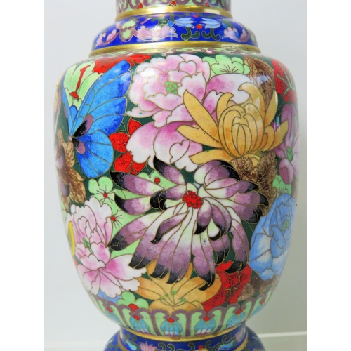 51 - Very Pretty 20th Century Japanese Cloisonne vase showing Chrisanthemums. 8 inches tall in excellent ... 