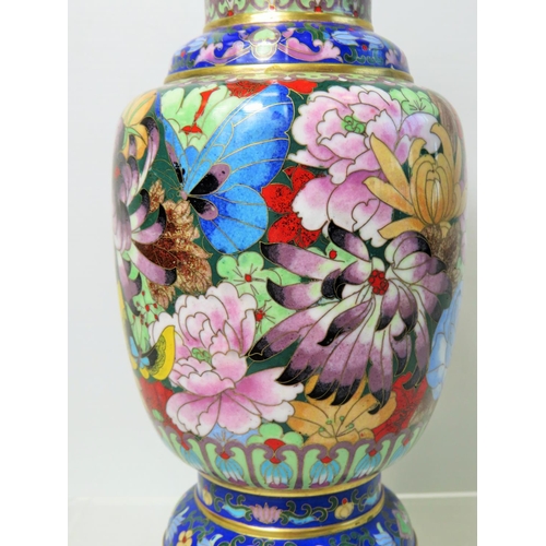 51 - Very Pretty 20th Century Japanese Cloisonne vase showing Chrisanthemums. 8 inches tall in excellent ... 