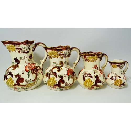 59 - Set of Four Graduated Masons Ironstone jugs in the Brown Velvet pattern. Tallest 6 inches. All excel... 