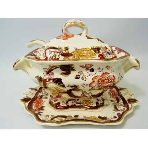 60 - Masons Ironstone lidded Tureen with matching ladle and tray. All in the Brown Velvet pattern and all... 