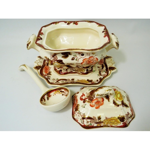 60 - Masons Ironstone lidded Tureen with matching ladle and tray. All in the Brown Velvet pattern and all... 