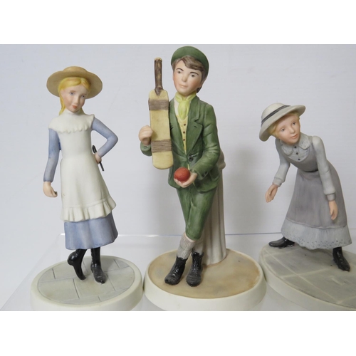 7 - Trio of Wedgwood porcelain figurines plus two Wedgwood Blue Jasper items along with a small Hummel f... 