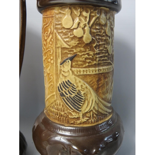 72 - Early Bretby oriental style twin handled Art nouveau 'Bamboo' style vase plus one other .