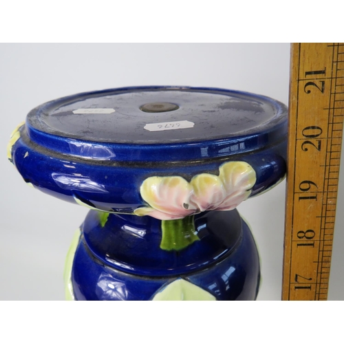 79 - Large glazed Jardinaire stand in stoneware. Minor age related chips and nibbles .  20 inches tall. S... 