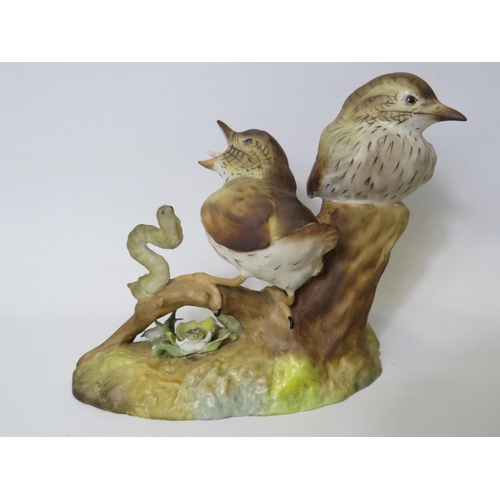 8 - Royal Crown Derby study of Thrush chicks with caterpillar. 5 inches tall.  See photo