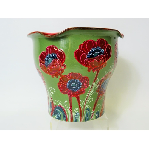 114 - Antique  Moocroft Macintyre lipped planter vase decorated with tube lined Poppies C1910.  6 inches t... 