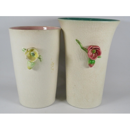 136 - Pair of Handmade Bretby vases with 3d applied flowers, mould No's 3745 & 3780.