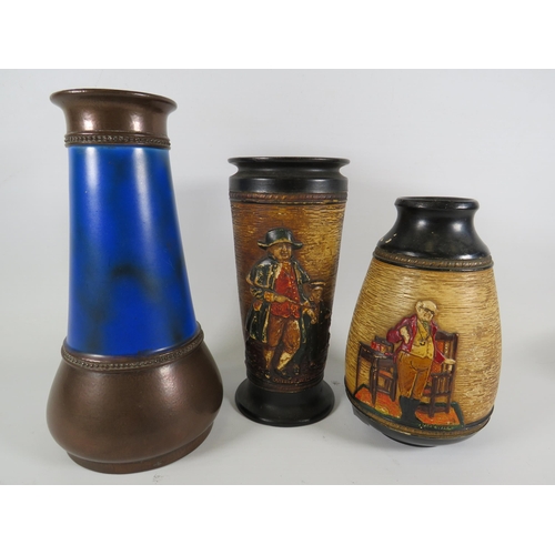 177 - Bretby art pottery vases, Mr Pickwick, Oliver etc . The tallest been 7 1/4