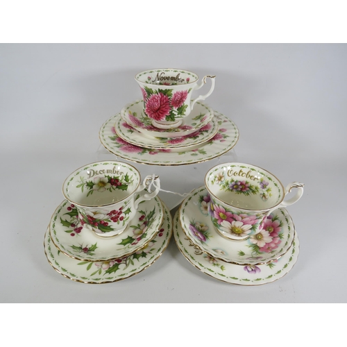 189 - Royal Albert flower of the month series china Trios/ quad. Oct,Nov, Dec.