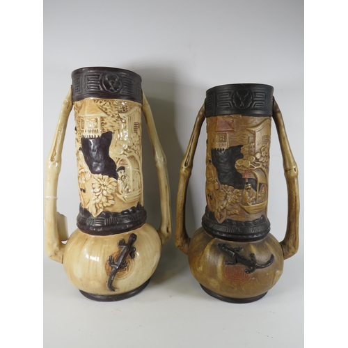 191 - Near pair of large Bretby art pottery vases a with oriental design, approx 15