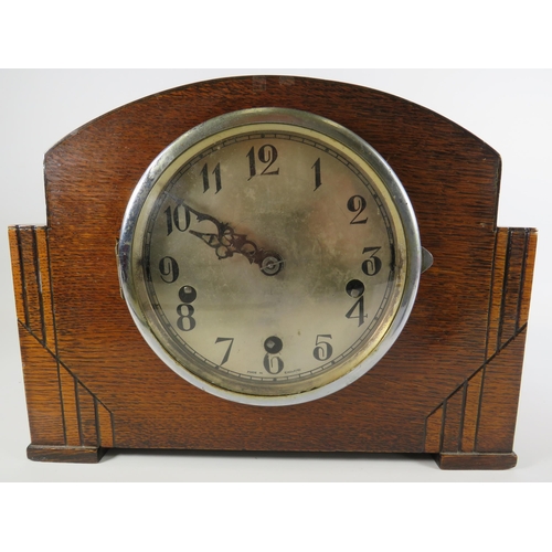 394 - Enfield art deco oak cased chiming mantle clock, no key so not tested.