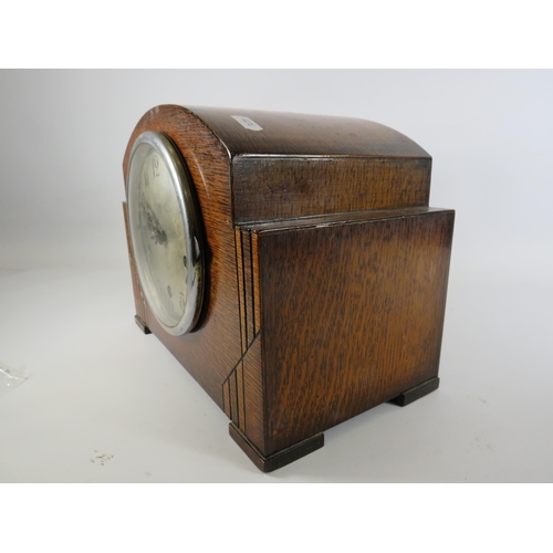 394 - Enfield art deco oak cased chiming mantle clock, no key so not tested.