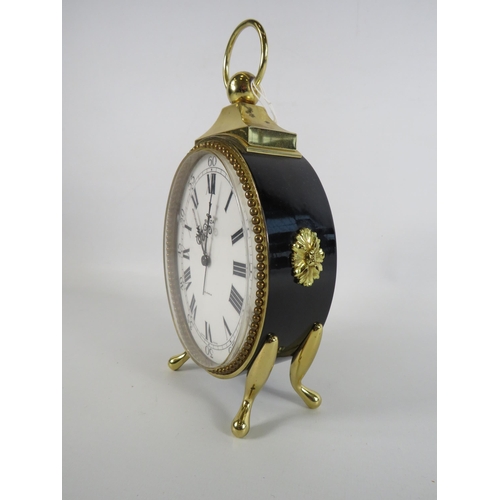 397 - Swiza 8 vintage 15 jewel carriage alarm clock 23cm tall. In working order.