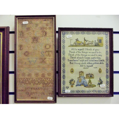 403 - Needlework Sampler dated 1790 created by a Nine year old Girl from Dumbarton in Scotland. Framed und... 