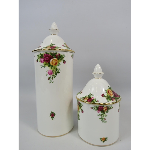 31 - Royal Albert Old Country Roses 2 storage jars the largest is 31cm tall the smaller is 20cm tall.