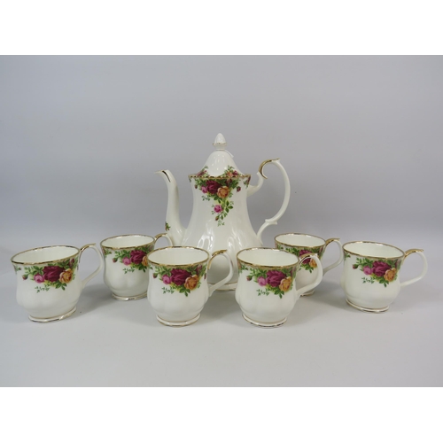 33 - Royal Albert Old Country Roses Coffee Pot and 6 cups.