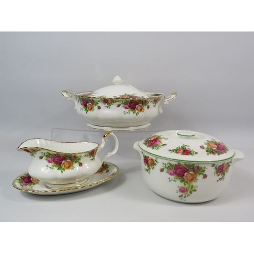 36 - Royal Albert Old Country Roses Tureen, lidded oven dish and gravy boat.