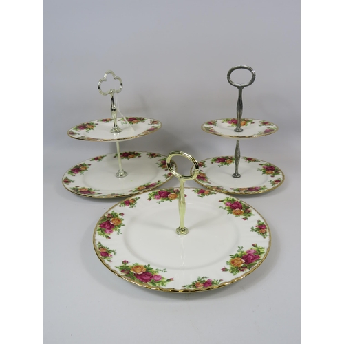 39 - 3 Royal Albert old Country Roses Cake plates.