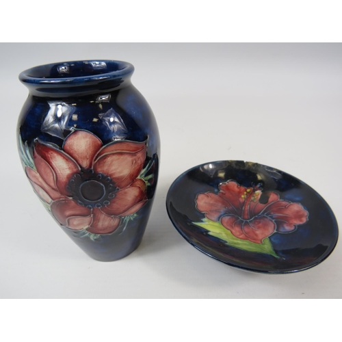 75 - Small Moorcroft  Anemone vase and pin dish ( the dish does have a repair see pics)