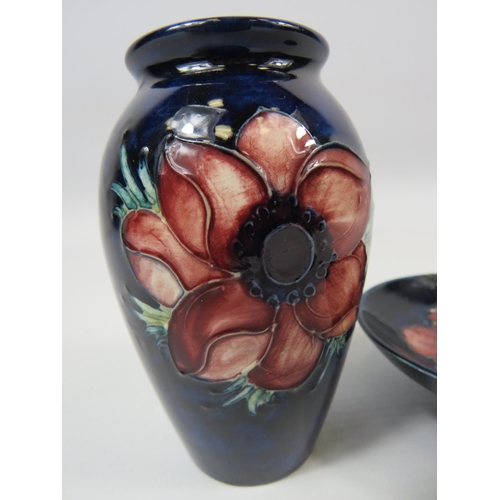 75 - Small Moorcroft  Anemone vase and pin dish ( the dish does have a repair see pics)