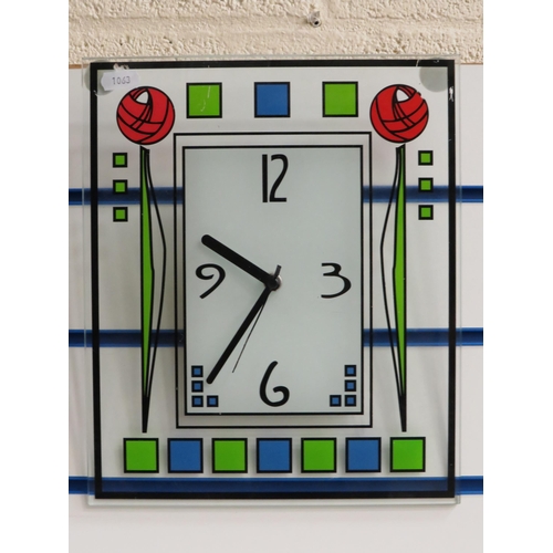 144 - Macintosh style glass wall clock.